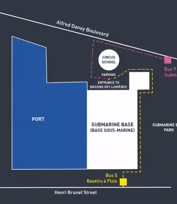 map showing bus access bassins