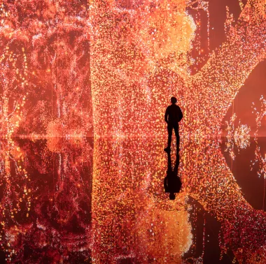 orange background shadow man